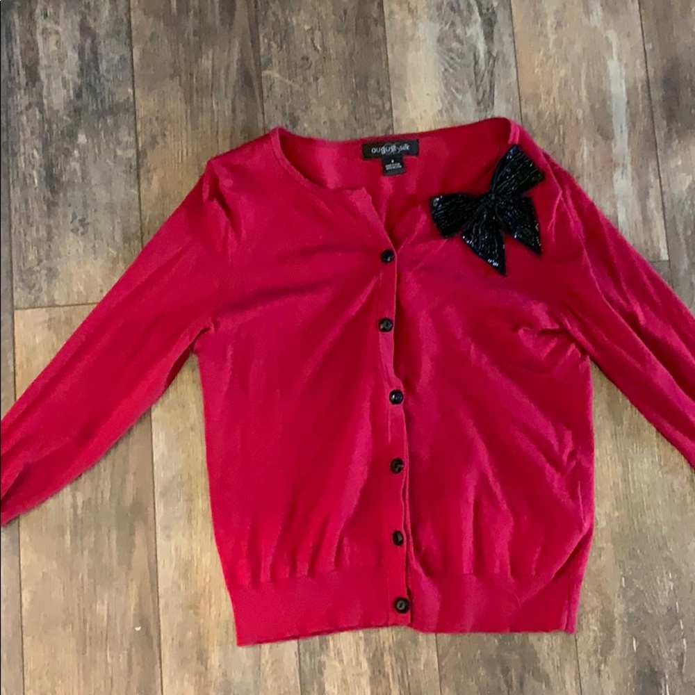 August Silk S Red Button Down Cardigan